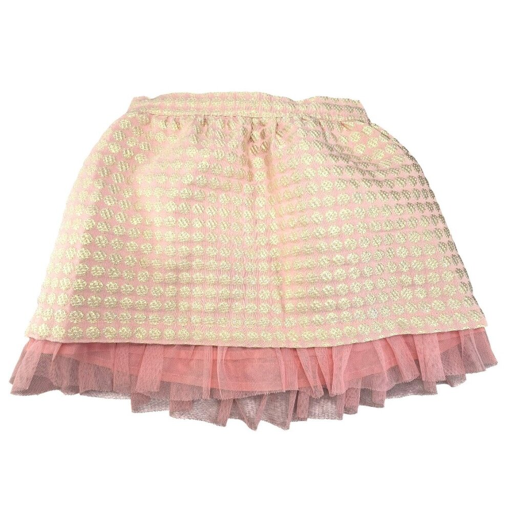 Gold & Pink Metallic Toddler Skirt Polka Dot Tulle Layer Elastic Waist 3T JJ3928